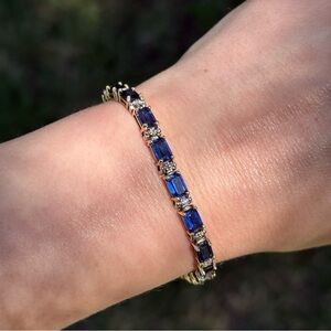 Solid 14k Yellow Gold Sapphire & Diamond Tennis Bracelet